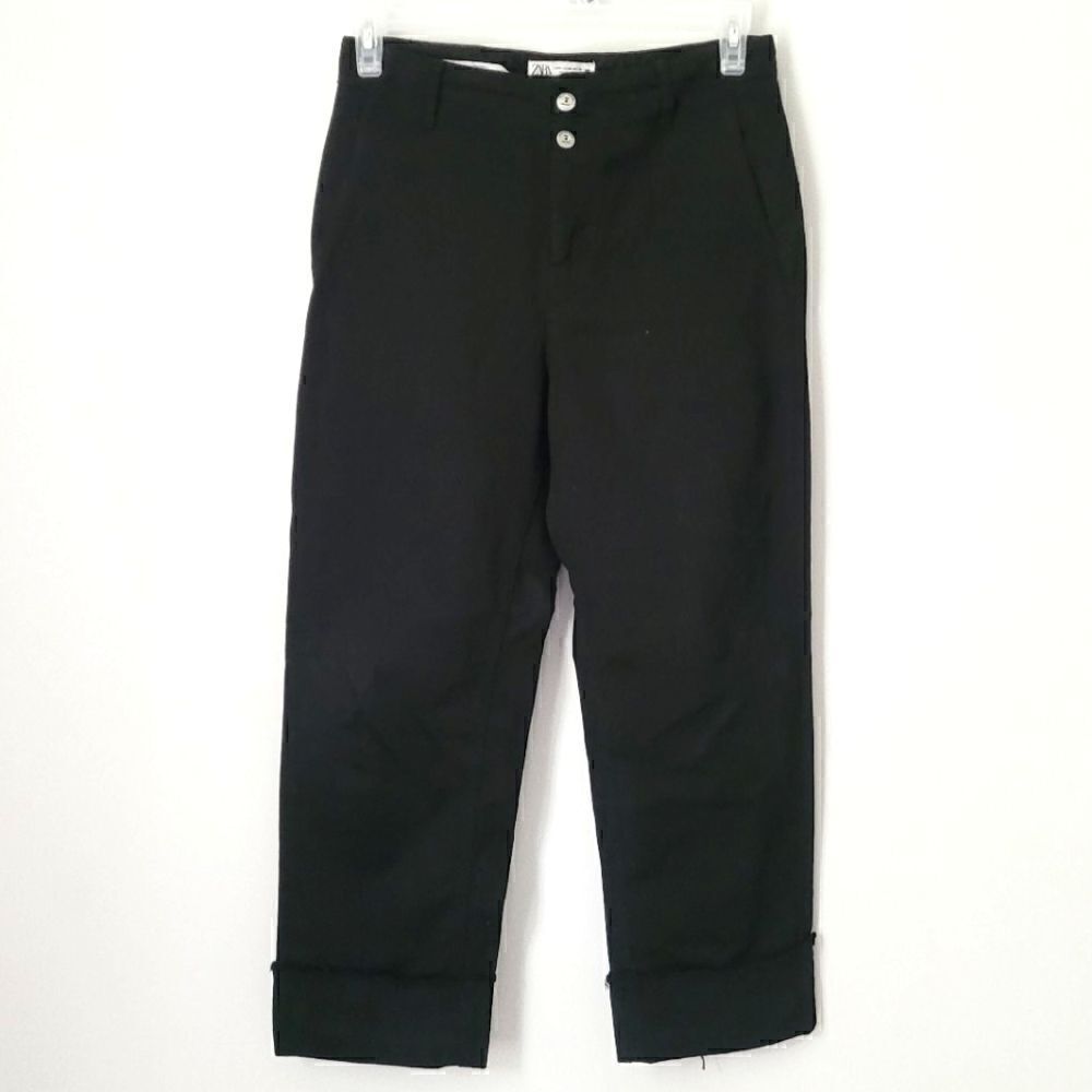 Zara Denimwear Cuffed Hem Jeans in Black Size 6